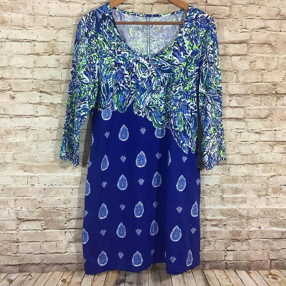 Lilly Pulitzer Blue Beacon Long Sleeved T-shirt Dress Large 100% Cotton - Picture 2 of 6